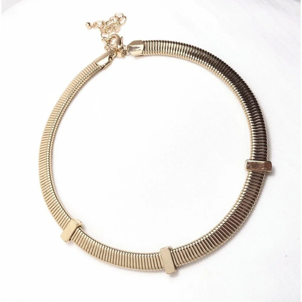 Vintage Omega Coil Gold tone Rhinestone Statement Necklace
